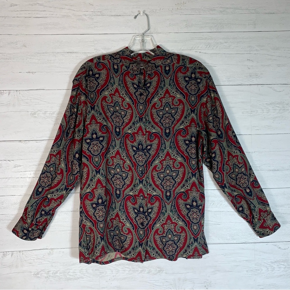 Vintage First Issue paisley button down shirt size 8 petite long sleeve